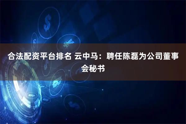 合法配资平台排名 云中马：聘任陈磊为公司董事会秘书